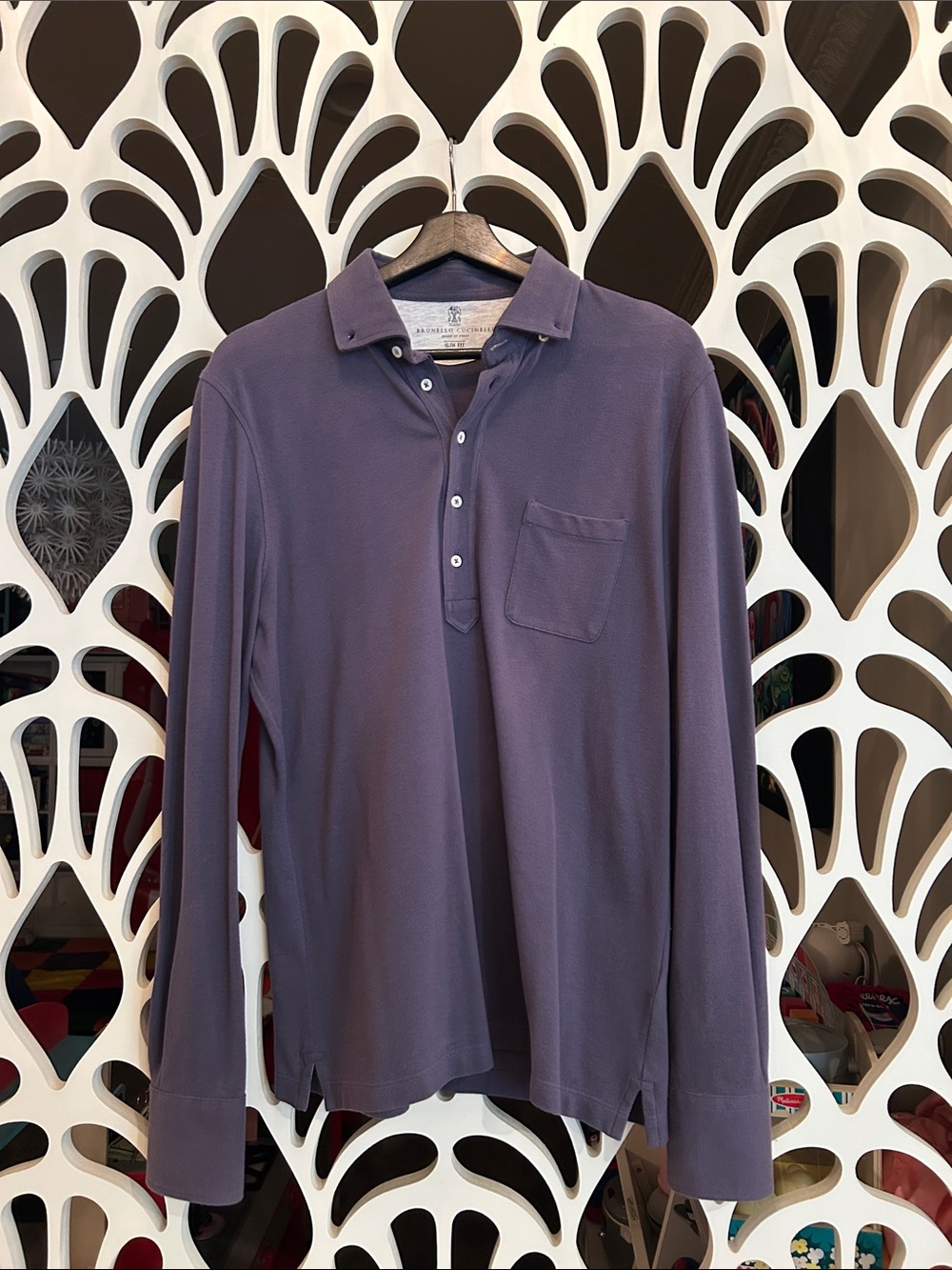 Brunello Cucinelli Men's Long-Sleeve Polo in Plum
